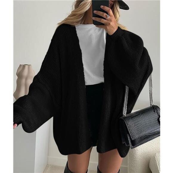 Womens Oversized Cardigan Sweaters Black - Picture 3 of 6